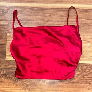 Red Satin Cropped Tank Top